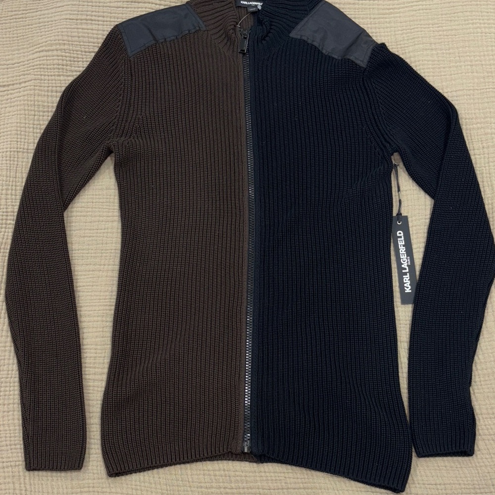 Karl Lagerfeld Men's Two-Tone Zip-Up Sweater